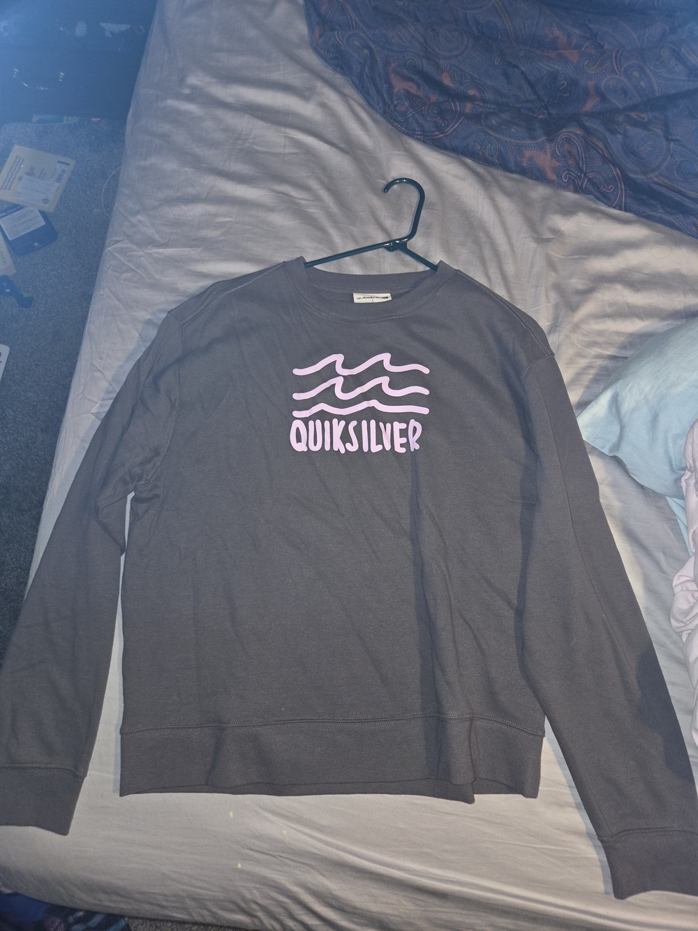 Quiksilver Women's Charcoal Crewneck with Pink Logo Waves